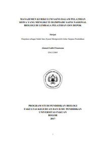Manajemen Kurikulum Sains Dalam Pelatihan Siswa Yang Mengikuti Olimpiade Sains Nasional Biologi Di Lembaga Pelatihan OSN Depok