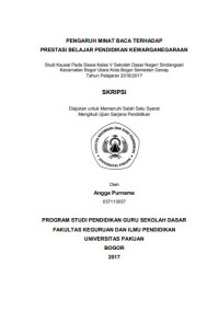 Pengaruh Minat Baca Terhadap Prestasi Belajar Pendidikan  Kewarganegaraan : Studi Kausal Pada Siswa Kelas V Sekolah Dasar Negeri Sindangsari Kecamatan Bogor Utara Kota Bogor Semester GenapTahun Pelajaran 2016/2017