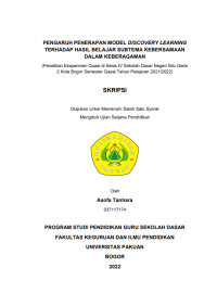 Pengaruh Penerapan Model Discovery Learning Terhadap Hasil Belajar Subtema Kebersamaan Dalam Keberagaman: (Penelitian Eksperimen Quasi Di Kelas IV Sekolah Dasar Negeri Situ Gede 2 Kota Bogor Semester Gasal Tahun Pelajaran 20221/2022