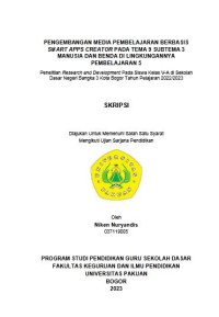 Pengembangan Media Pembelajaran Berbasis Smart Apps Creator pada Tema 9 Subtyema 3 Manusia dan Benda di Lingkungannya Pembelajaran 5 : Penelitian Research and Development Pada Siswa Kelas V-A di Sekolah
Dasar Negeri Bangka 3 Kota Bogor Tahun Pelajaran 2022/2023