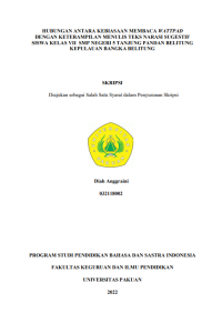 Hubungan Antara Kebiasaan Membaca Wattpad Dengan Keterampilan Menulis Teks Narasi Sugestif Siswa Kelas VII SMPN 5 Tanjung Pandan Belitung Kepulauan Bangka Belitung