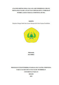 Analisis Kritik Sosial dalam Album Beberapan Orang Memaafkan Karya Feast dan Implikasinya Terhadap Pembelajaran Bahasa Indonesia di SMA.