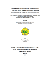 Penerapan Model Kooperatif Numbered Head Together Untuk Meningkatkan Hasil Belajar Mata Pelajaran Pendidikan Kewarganegaraan : Studi Ini Dengan Pendekatan Penelitian Tindakan Kelas Pada Siswa Kelas V Sekolah Dasar Negeri Ciapus 04 Bogor Semester Ganjil Tahun Pelajaran 2017/2018