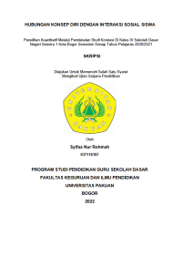 Image of HUBUNGAN KONSEP DIRI DENGAN INTERAKSI SOSIAL SISWA: Penelitian Kuantitatif Melalui Pendekatan Studi Korelasi Di Kelas IV Sekolah Dasar Negeri Semeru 1 Kota Bogor Semester Genap Tahun Pelajaran 2020/2021