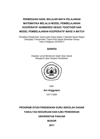 Perbadaan Hasil Belajar Mata Pelajaran Matematika Melalui Model Pembelajaran Kooperatif Numbered Head Together Dan Model Pembelajaran Kooperatif Make A Match:Penelitian eksperimen quasi pada siswa kelas V SDN Cilangkap 5 Kecamatan Tapos Kota Depok semester genap tahun pelajaran 2016/2017