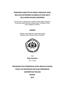 Pengaruh Kreativitas Siswa Terhadap Hasil Belajar Keterampilan Menulis Pada Mata Pelajaran Bahasa Indonesia : Studi Kausal ini dilaksanakan di Sekolah Dasar Negeri Semplak 1 Kecamatan Bogor Barat Kota Bogor Kelas V Semester Genap Tahun Pelajaran 2016/2017.