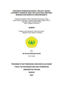 Image of Pengaruh penerapan model project based learning terhadap hasil belajar pada subtema manusia dan benda di lingkungannya, penelitian kuantitatif melalui pendekatan eksperimen quasi pada peserta didik kelas V Sekolah Dasar Negri Tlanjung Udik 02 Kabupaten Bogor Semester Gasal Tahun Pelajaran 20002/2023
