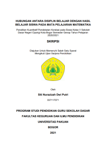 Hubungan Antara Disiplin Belajar dengan Hasil Belajar Siswa Pada Mata Pelajaran Matematika : Penelitian Kuantitatif Pendekatan Korelasi pada Siswa Kelas V SDN Ciparigi Kota Bogor Semester Genap Tahun Pelajaran 2020/2021