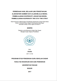 Perbedaan Hasil Belajar Ilmu Pengetahuan Alam Materi Sumber Daya Alam Melalui Model Pembelajaran Kooperatif Jigsaw dan Model Pembelajaran Kooperatif Two Stay Two Stray : Studi Kurikulum 2006 dengan Pendekatan Eksperimen Quasi pada Siswa Kelas IV SDN Sindang Sari Kota Bogor Semester Genap Tahun Ajaran 2016/2017.