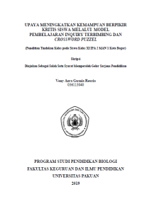 Upaya Meningkatkan Kemampuan Berpikir Kritis Siswa Melalui Model Pembelajaran Inquiry Terbimbing Dan Crossword Puzzel